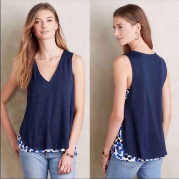 Anthropologie Tops - Anthropologie Deletta Weekday tank top blue dots layered sleeveless v neck